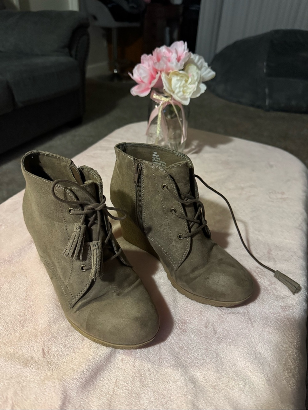 MIA Olive Green Lace-Up Wedge Ankle Boots